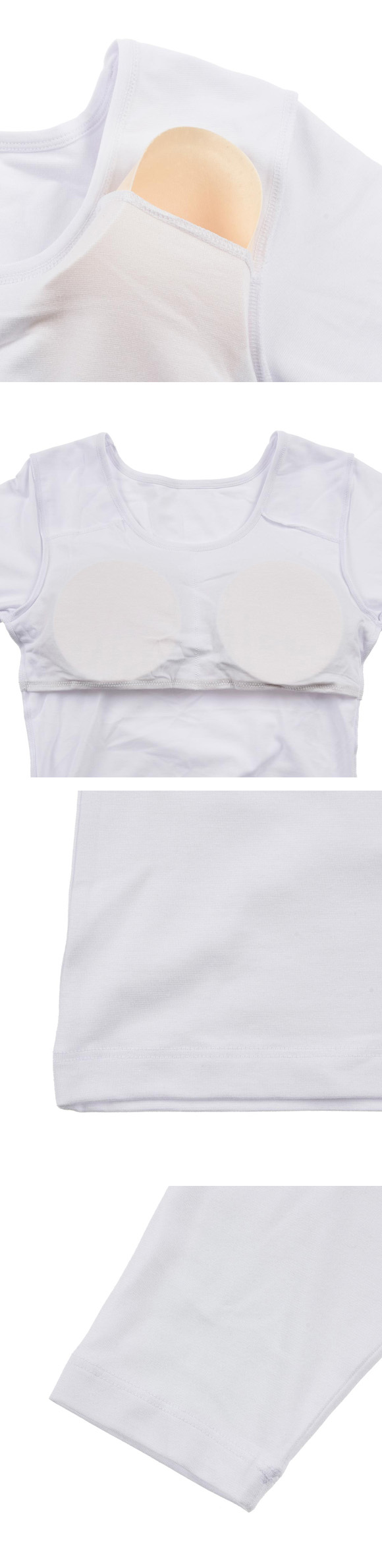 福助 綿混ストレッチ天竺 パッド付 八分袖Tシャツ 遠赤外線素材使用 Fukuske