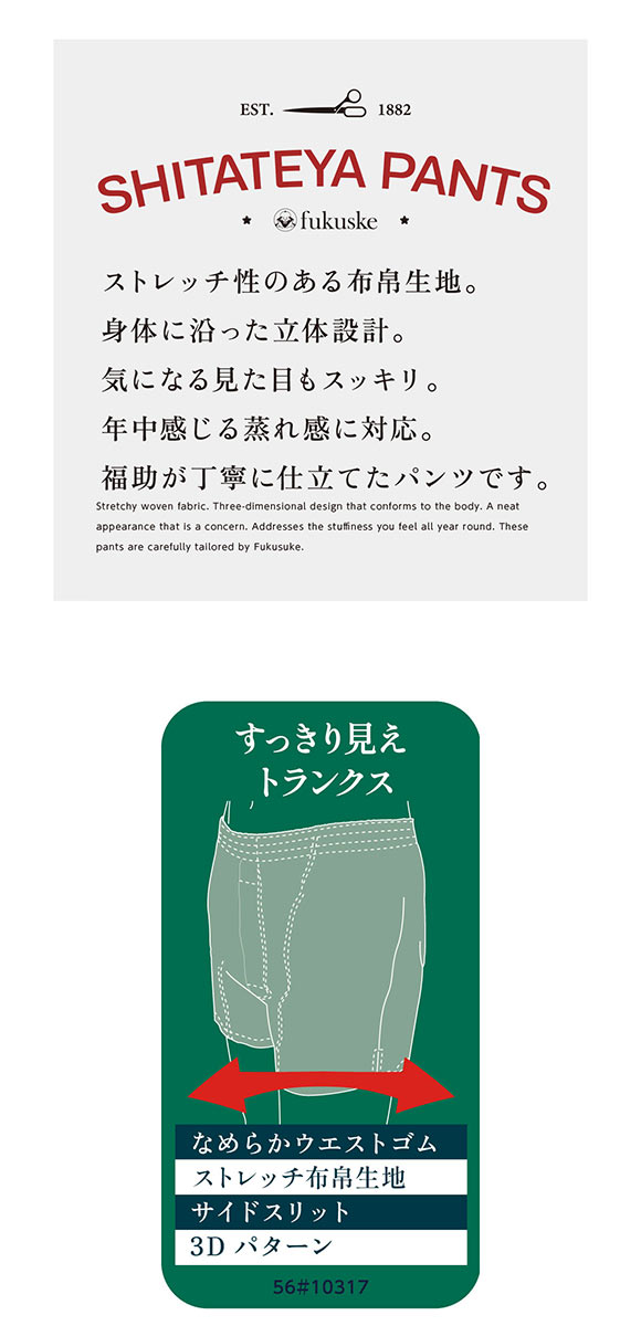 福助 SHITATEYA PANTS ストライプ ストレッチ トランクス メンズ 前あき fukuske