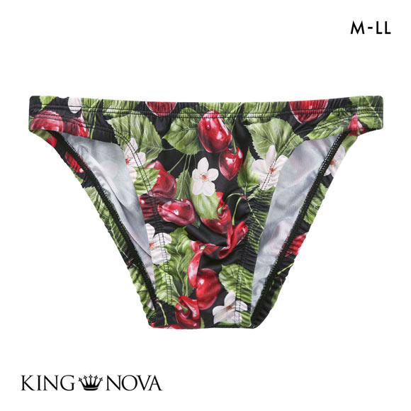 キングノバ チェリー柄 ビキニ パンツ フルバック メンズ 前とじ M L LL  KING NOVA ストレッチ プリント