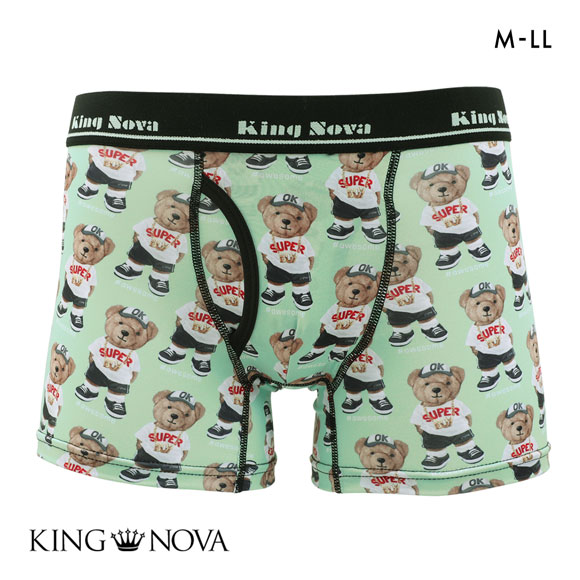 キングノバ オーサムベア柄 ボクサーパンツ メンズ 前あき  M L LL KING NOVA くま ストレッチ プリント