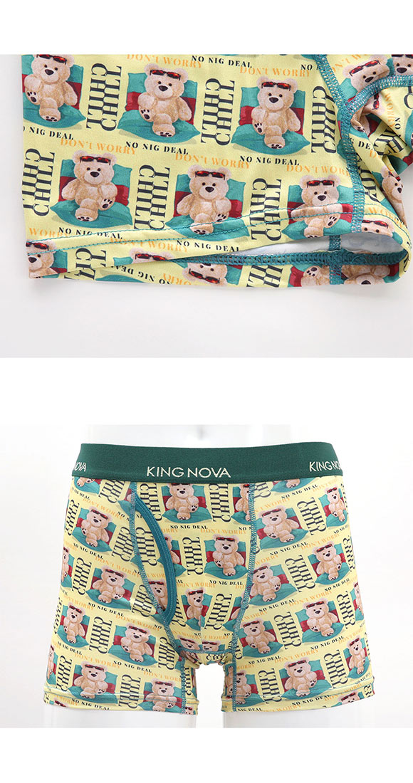 キングノバ チルくま柄 ボクサーパンツ メンズ 前開き M L LL ストレッチ プリント 大きいサイズ KING NOVA
