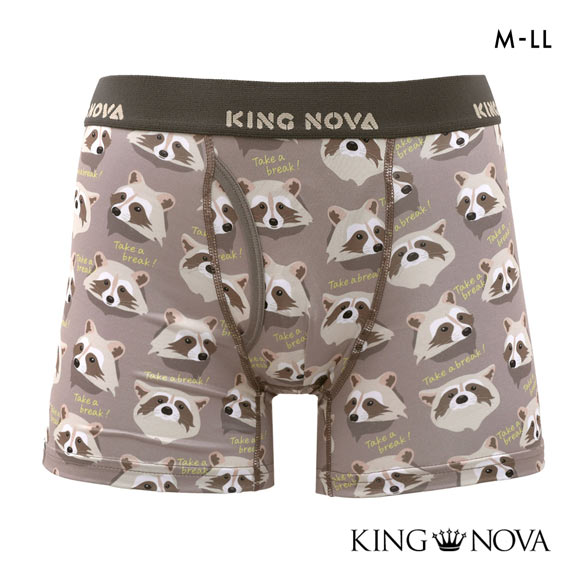 キングノバ あらいぐま柄 ボクサーパンツ メンズ 前あき  M L LL ストレッチ プリント 大きいサイズ 贈り物 ギフト KING NOVA