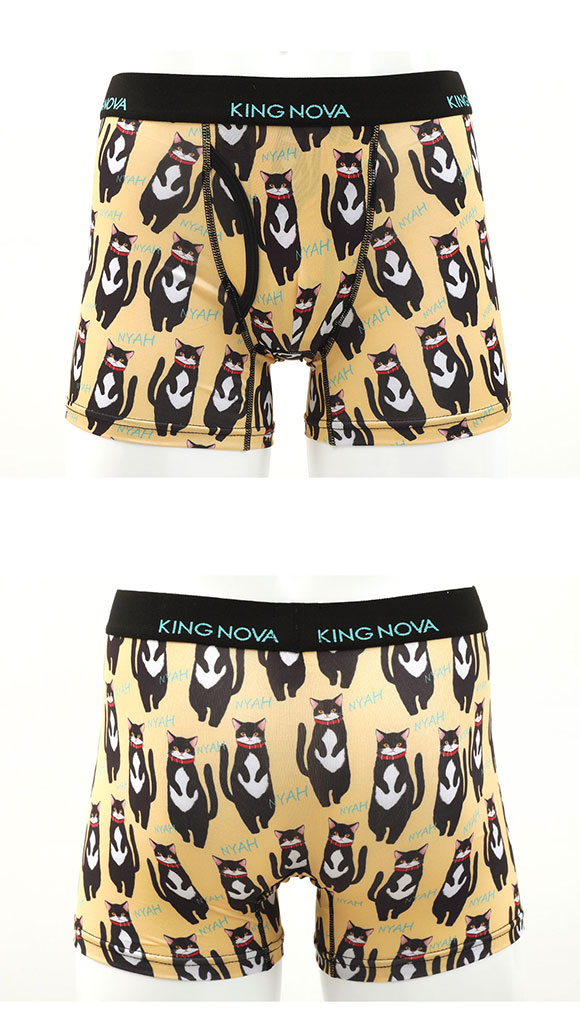 キングノバ 黒猫柄 ボクサーパンツ メンズ 前あき  M L LL ストレッチ プリント 大きいサイズ 贈り物 ギフト KING NOVA