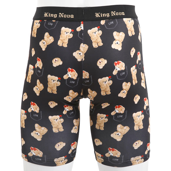 キングノバ あったか裏起毛 くま柄 ロングボクサーパンツ 5分丈 メンズ 前あき M L LL ステテコ ストレッチ 大きいサイズ KING NOVA