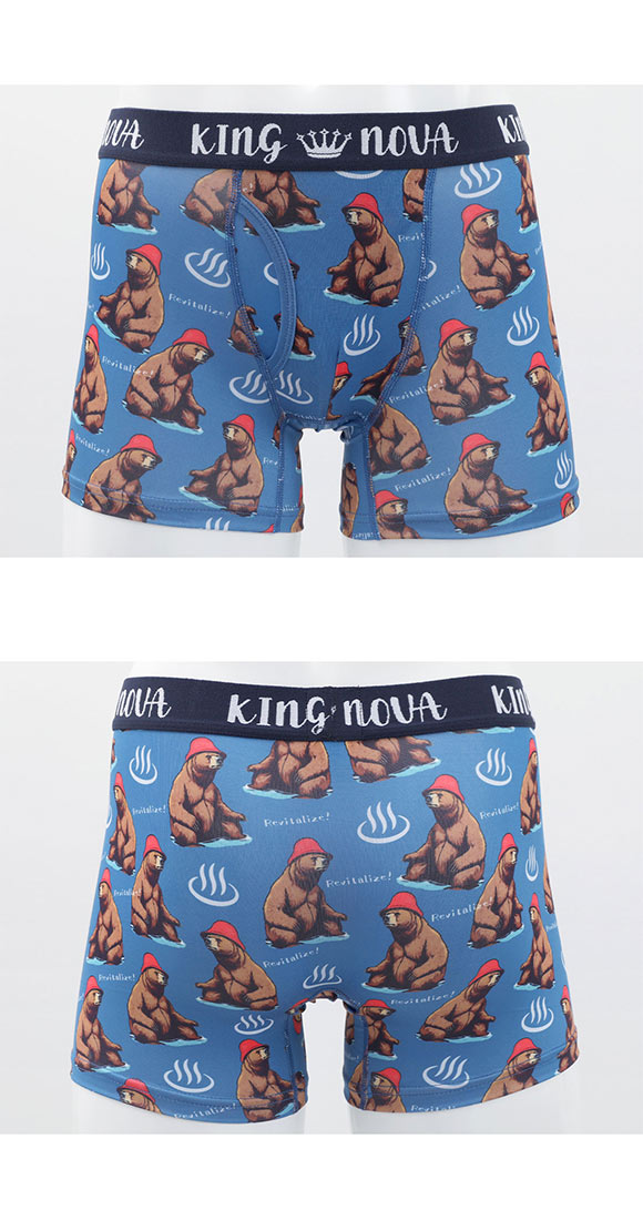 キングノバ サウナーくま柄 ボクサーパンツ メンズ 前あき  M L LL ストレッチ プリント 大きいサイズ 贈り物 ギフト KING NOVA