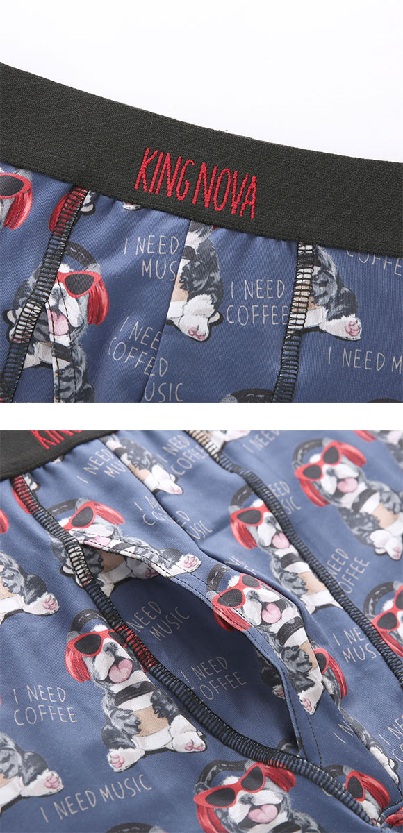 キングノバ あったか裏起毛 コーヒーわんこ柄 ボクサーパンツ メンズ 前あき M L LL 冷え 保温 ストレッチ 大きいサイズ KING NOVA