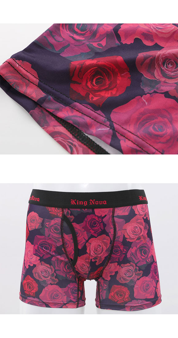 キングノバ ローズ柄 ボクサーパンツ メンズ 前開き M L LL ストレッチ プリント 大きいサイズ KING NOVA ギフト プレゼント