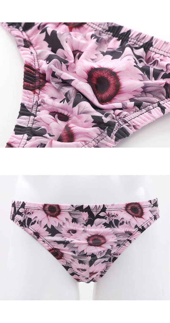 キングノバ ひまわり柄 Tバック ビキニ パンツ メンズ 前とじ M L LL ストレッチ プリント 大きいサイズ KING NOVA