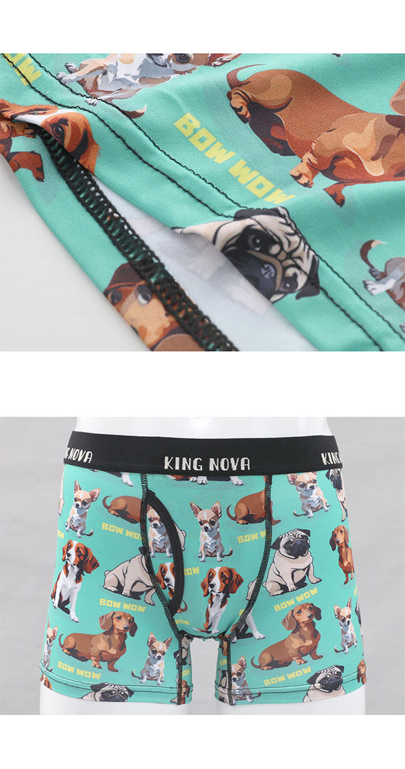 キングノバ わんこ柄 ボクサーパンツ メンズ 前あき M L LL ストレッチ プリント 大きいサイズ 贈り物 ギフト KING NOVA