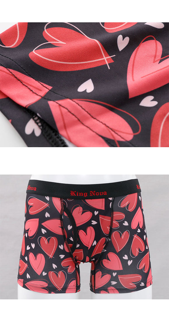 キングノバ ハート柄 ボクサーパンツ メンズ 前あき M L LL ストレッチ プリント 大きいサイズ 贈り物 ギフト KING NOVA