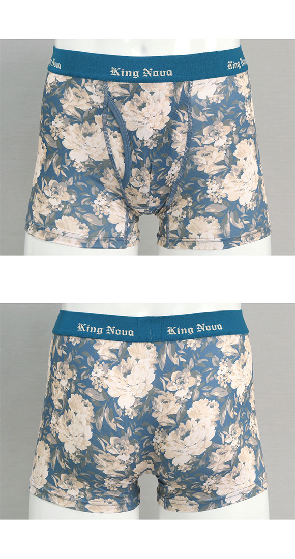キングノバ アンティークフラワー柄 ボクサーパンツ メンズ 前あき M L LL プリント 大きいサイズ KING NOVA