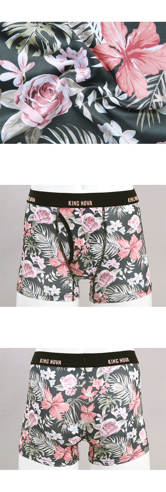 キングノバ 花柄 ボクサーパンツ メンズ 前開き M L LL ストレッチ プリント 大きいサイズ 贈り物 ギフト KING NOVA