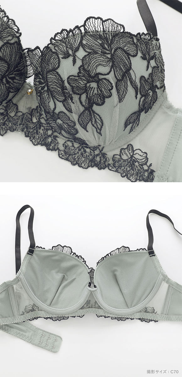 ピュアシェリ 花柄チュール ブラセット BCD 大きいサイズ 谷間 ブラジャー ショーツ セット 谷間 L字 脇寄せ 盛り PURECHERIE