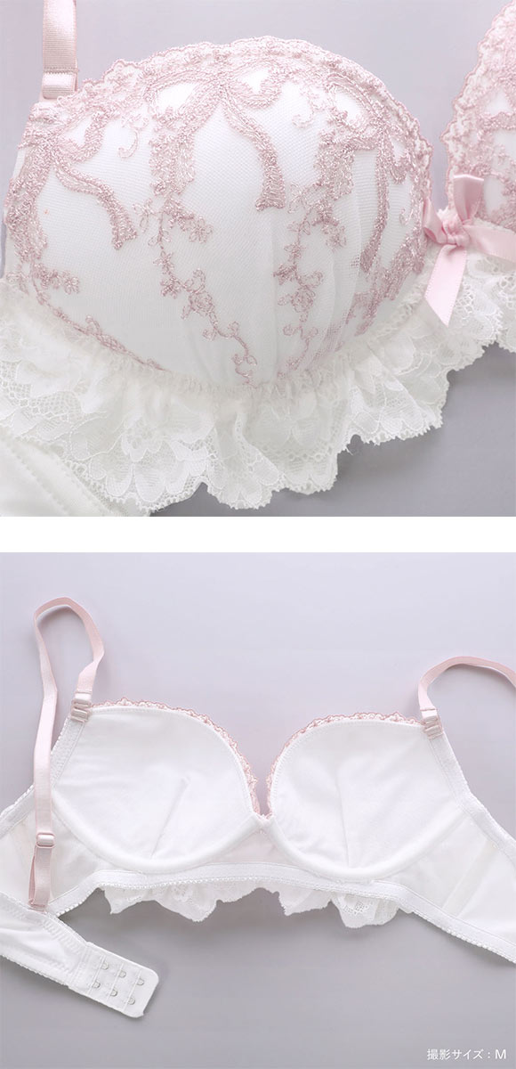 ルルモアナ リボン柄チュールレース ノンワイヤー ブラセット M L LL ブラジャー ショーツ セット ワイヤレス LULUMOANA