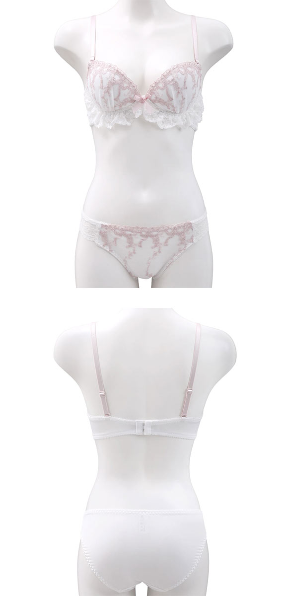 ルルモアナ リボン柄チュールレース ノンワイヤー ブラセット M L LL ブラジャー ショーツ セット ワイヤレス LULUMOANA