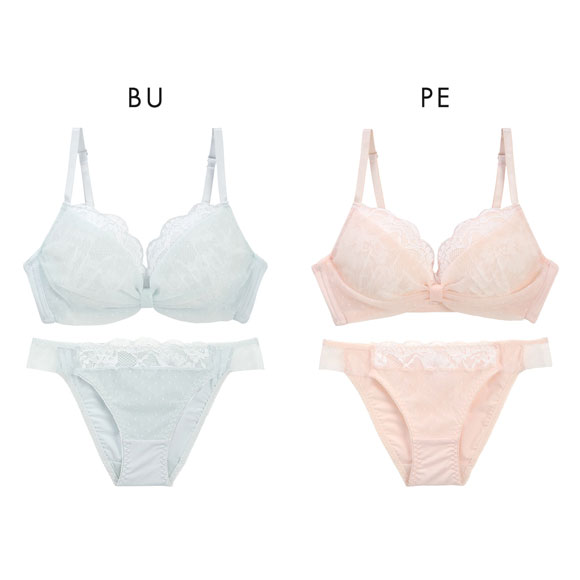 ルルモアナ ドット柄ハーフリボン ノンワイヤー ブラセット M L LL ブラジャー ショーツ セット ワイヤレス LULUMOANA 大きいサイズ