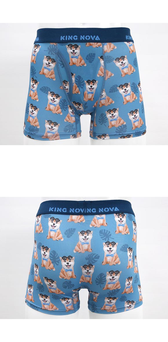 キングノバ わんこ柄 冷感ボクサーパンツ メンズ 前あき M L LL ストレッチ プリント 大きいサイズ 贈り物 ギフト KING NOVA