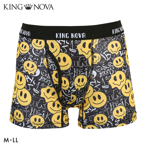キングノバ スマイルマーク ボクサーパンツ メンズ 前あき M L LL ストレッチ プリント 大きいサイズ 贈り物 ギフト KING NOVA