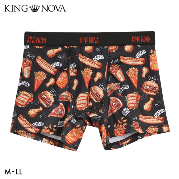 キングノバ ファストフード ボクサーパンツ メンズ 前あき M L LL ストレッチ プリント 大きいサイズ 贈り物 ギフト KING NOVA