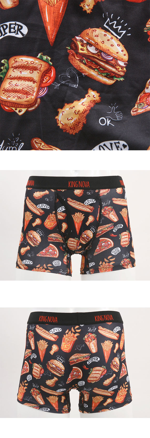 キングノバ ファストフード ボクサーパンツ メンズ 前あき M L LL ストレッチ プリント 大きいサイズ 贈り物 ギフト KING NOVA