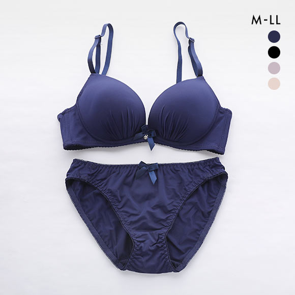 谷間×ノンワイヤー モールドカップ ブラジャー＆ショーツセット ワイヤレスブラ