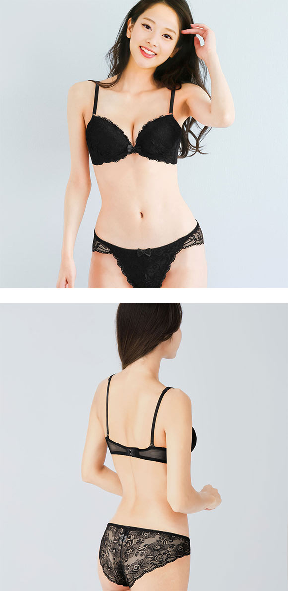 谷間 × ノンワイヤー シンプルレース ブラジャー ショーツ セット ワイヤレスブラ バックレース