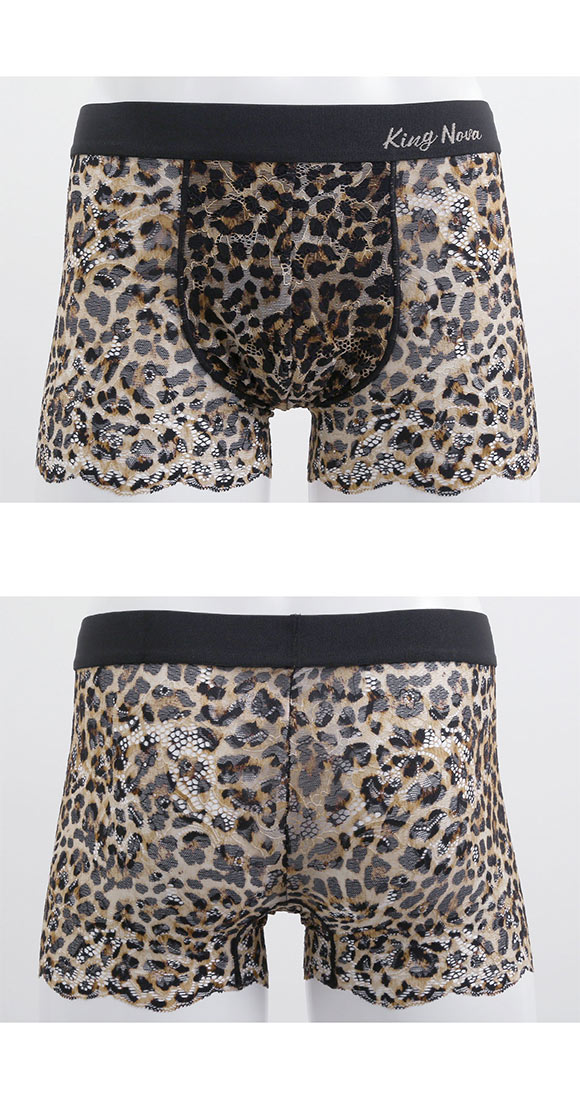 キングノバ KING NOVA 総レース メンズボクサーパンツ メンズ ヒョウ柄 前閉じ