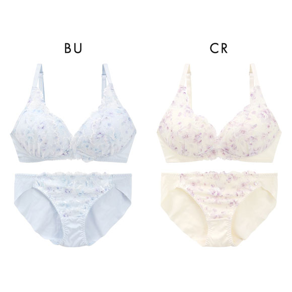ルルモアナ 脇高プリントレース ノンワイヤー ブラセット M L LL ブラジャー ショーツ セット ワイヤレス