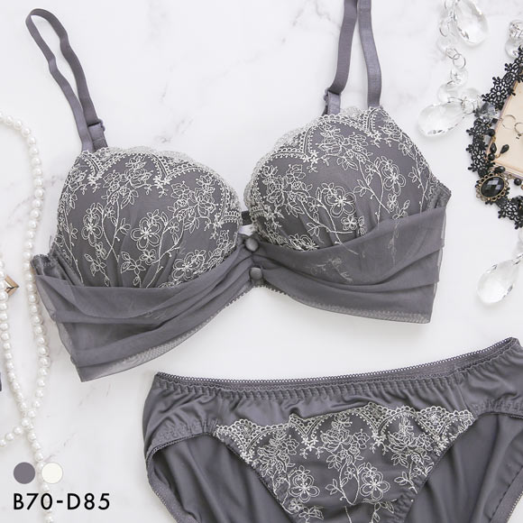 ルルモアナ 脇高 花柄チュール ブラセット ABCD ブラジャー ショーツ セット 大きいサイズ LULUMOANA