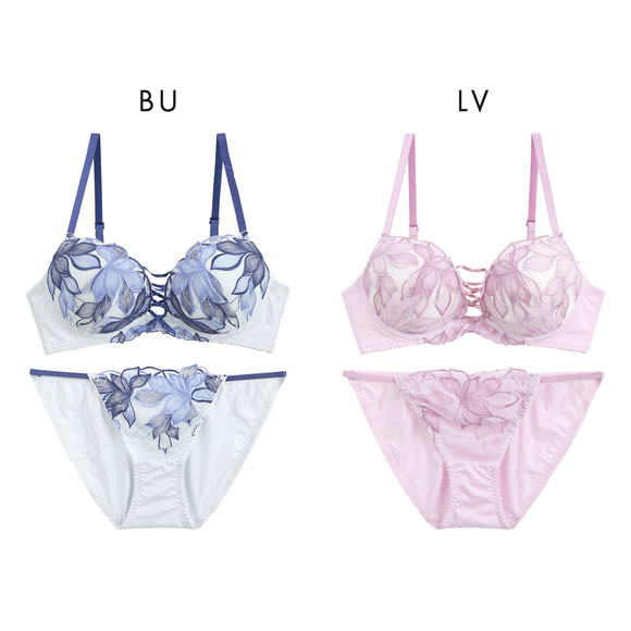 スパイシー ブラジャー ショーツ セット 2色花柄チュール フロント編み上げ SPICY