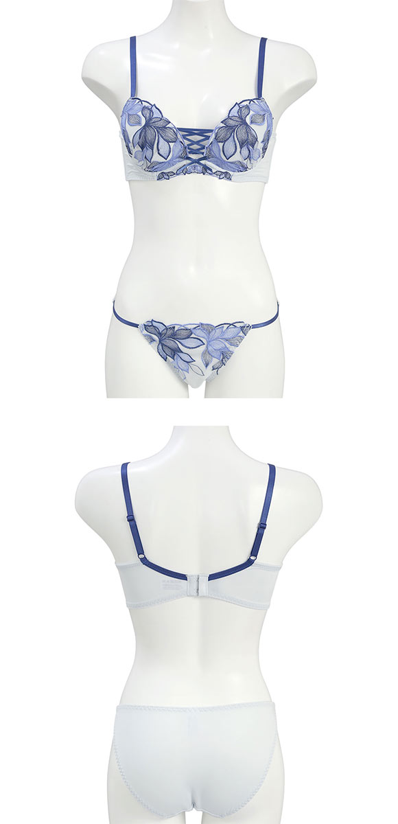 スパイシー 脇高 ブラジャー ショーツ セット 2色花柄チュール フロント編み上げ SPICY 大きいサイズ