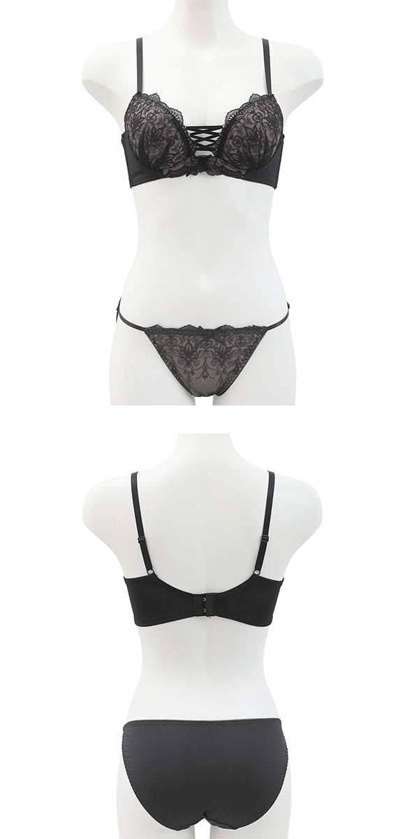 スパイシー 脇高 アラベスク×編み上げレースアップ ブラセット BCD65-85 ブラジャー ショーツ セット SPICY