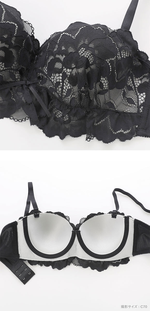 スパイシー レーシーカバーフリル ハーフカップ ブラセット ABCD ブラジャー ショーツ セット 1/2カップ ブラレット バンドゥ チューブブラ