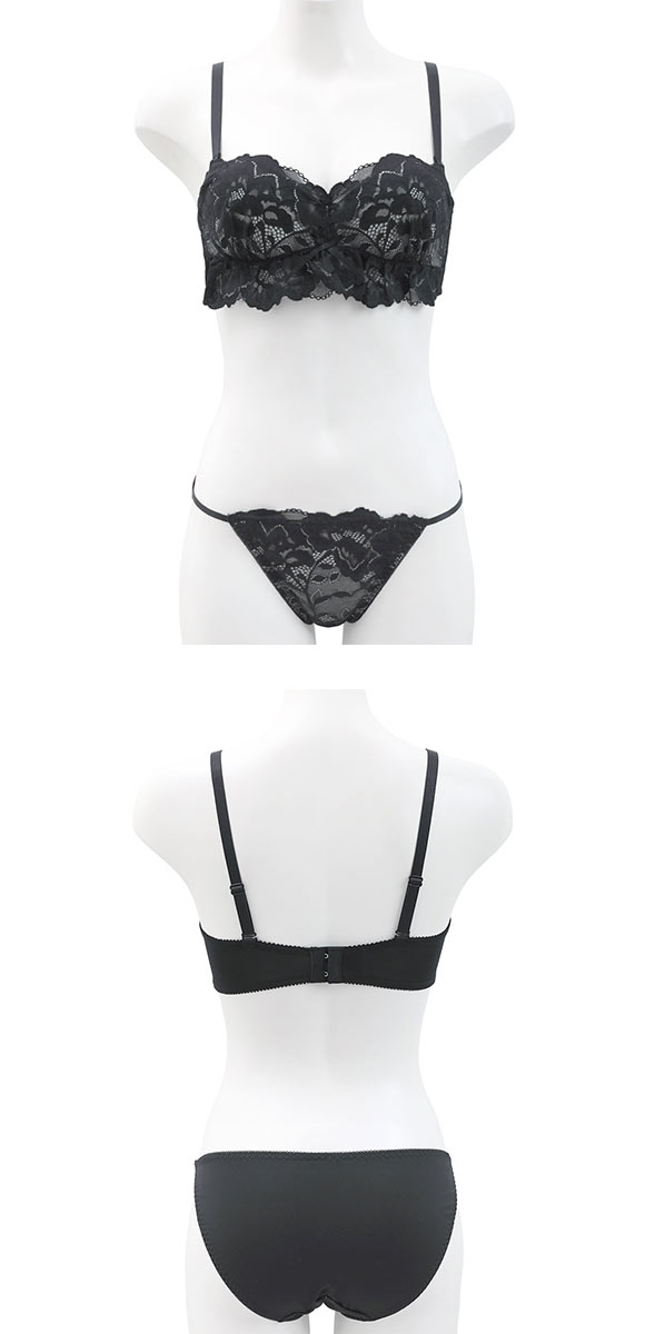 スパイシー レーシーカバーフリル ハーフカップ ブラセット ABCD ブラジャー ショーツ セット 1/2カップ ブラレット バンドゥ チューブブラ