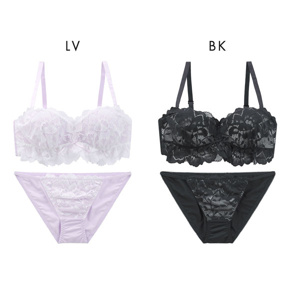 スパイシー レーシーカバーフリル ハーフカップ ブラセット ABCD ブラジャー ショーツ セット 1/2カップ ブラレット バンドゥ チューブブラ