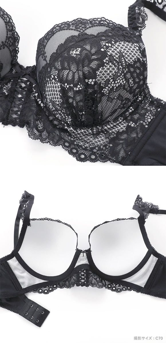 スパイシー 脇高 編み上げレースアップ ビスチェ風 ブラセット BCD65-85 大きいサイズ 谷間 ブラジャー ショーツ セット SPICY