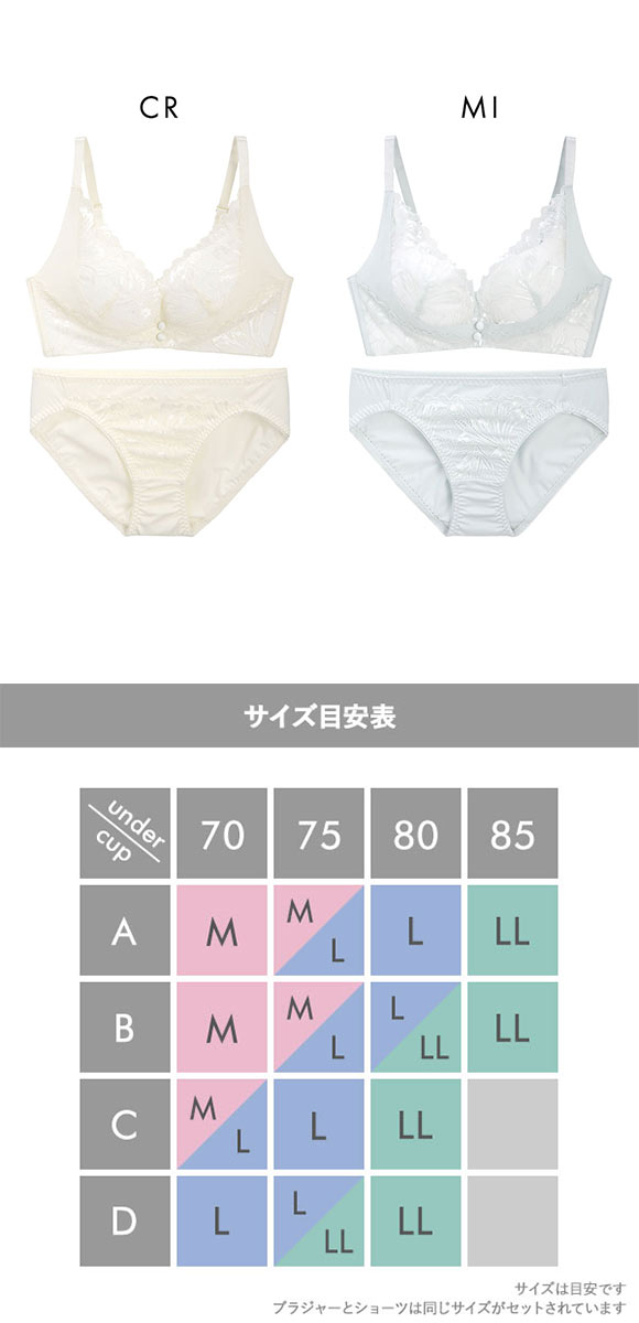ふわっち 脇高ノンワイヤー ブラセット M L LL ヘム ブラジャー ショーツ セット ワイヤレス 大きいサイズ