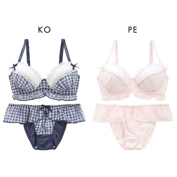ピュアシェリ ギンガムチェック ブラセット ABCD 谷間 盛り 脇寄せ ブラジャー ショーツ セット PURECHERIE