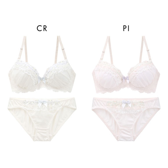 ピュアシェリ 花柄チュール×ハーフ ブラセット ABCD 谷間 盛り 脇寄せ ブラジャー ショーツ セット PURECHERIE