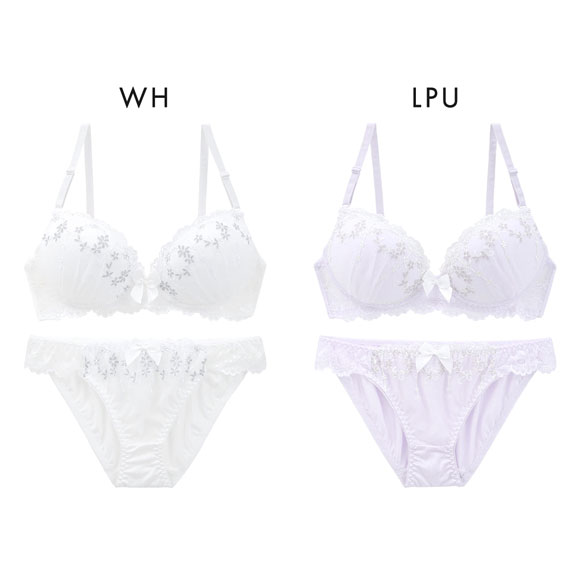 ピュアシェリ ラメ入り花柄チュールレース ノンワイヤー ブラセット M L LL セット ワイヤレス 大きいサイズ PURECHERIE