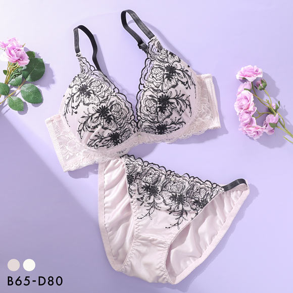 ナチュラルキープ 脇高 ラメ入り花柄チュール ブラセット BCD 谷間 盛り 脇寄せ ブラジャー ショーツ 大きいサイズ NATURAL KEEP