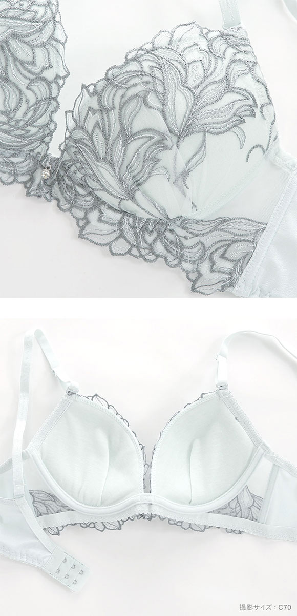 エクラ ブラジャー ショーツ セット 脇高花柄ラメ入チュール ECLAT