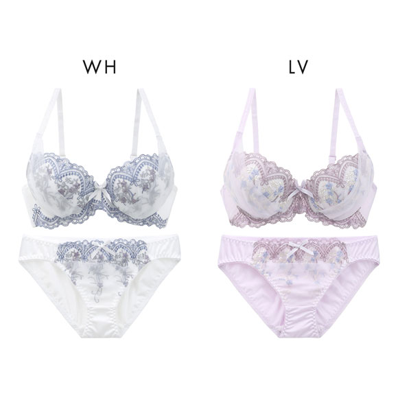 ピュアシェリ 3色小花×シアーヴェール ブラセット ABCD 大きいサイズ 谷間 盛り 脇寄せ ブラジャー ショーツ セット PURECHERIE