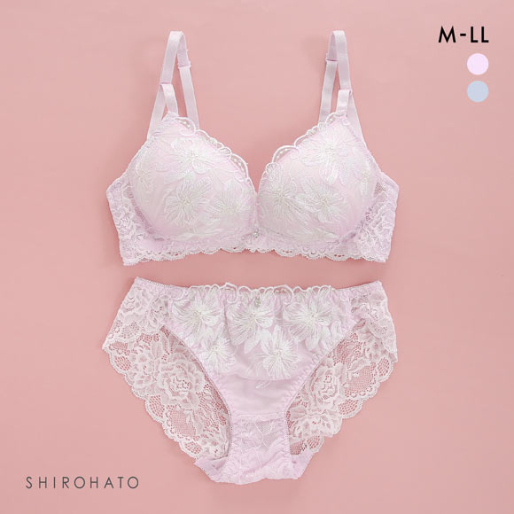 ピュアシェリ ノンワイヤー ブラジャー ショーツ セット ラメ入花柄チュール バックレース PURECHERIE