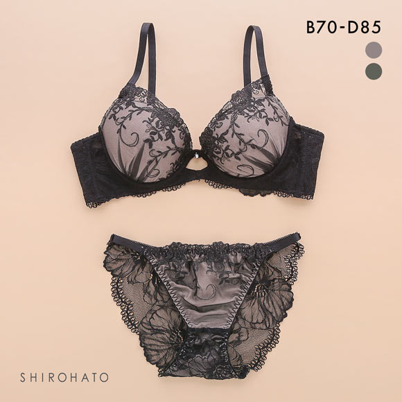 ピュアシェリ ブラジャー ショーツ セット 脇高ラメ入花柄チュール バックレース PURECHERIE