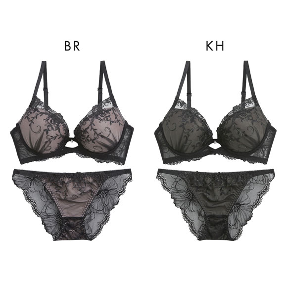 ピュアシェリ ブラジャー ショーツ セット 脇高ラメ入花柄チュール バックレース PURECHERIE