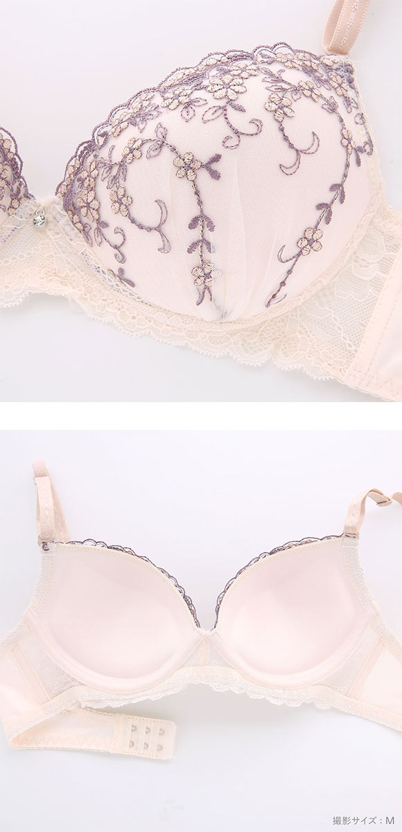 ピュアシェリ ノンワイヤー ブラジャー ショーツ セット ラメ入小花チュール PURECHERIE