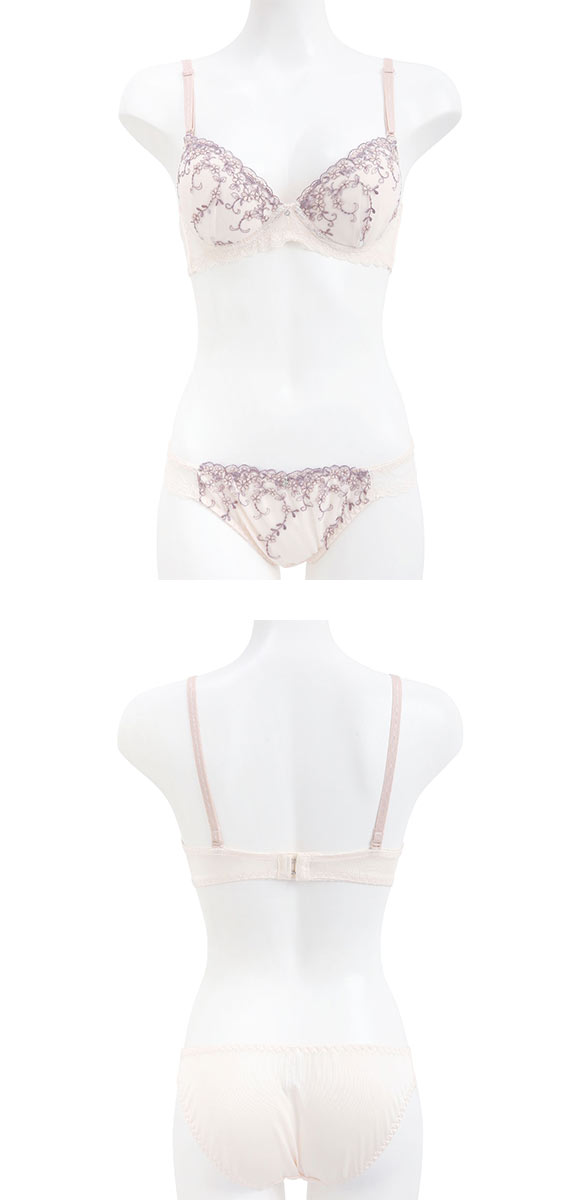 ピュアシェリ ノンワイヤー ブラジャー ショーツ セット ラメ入小花チュール PURECHERIE