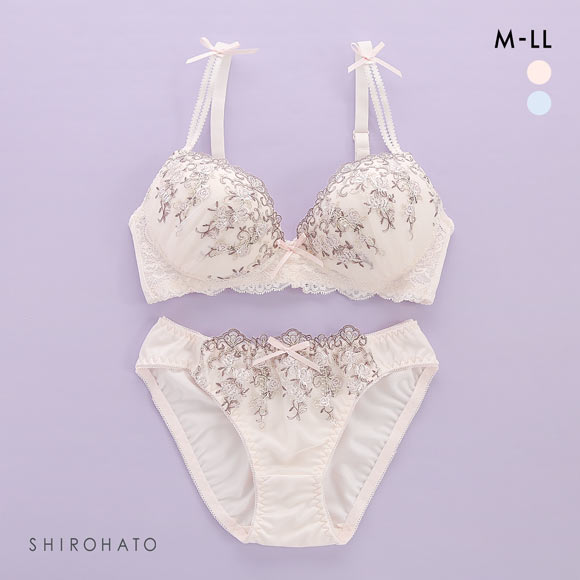 ピュアシェリ ラメ小花チュール ノンワイヤー ブラセット M L LL ブラジャー ショーツ セット PURECHERIE