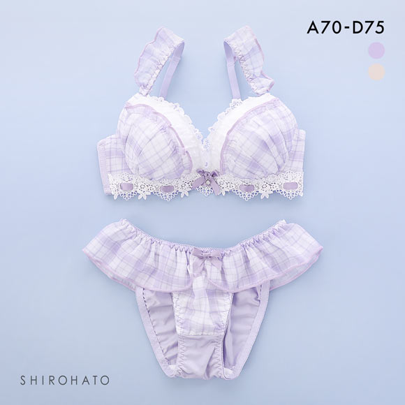 ピュアシェリ チェックシフォン×リボン通し ブラセット ABCD ブラジャー ショーツ セット PURECHERIE